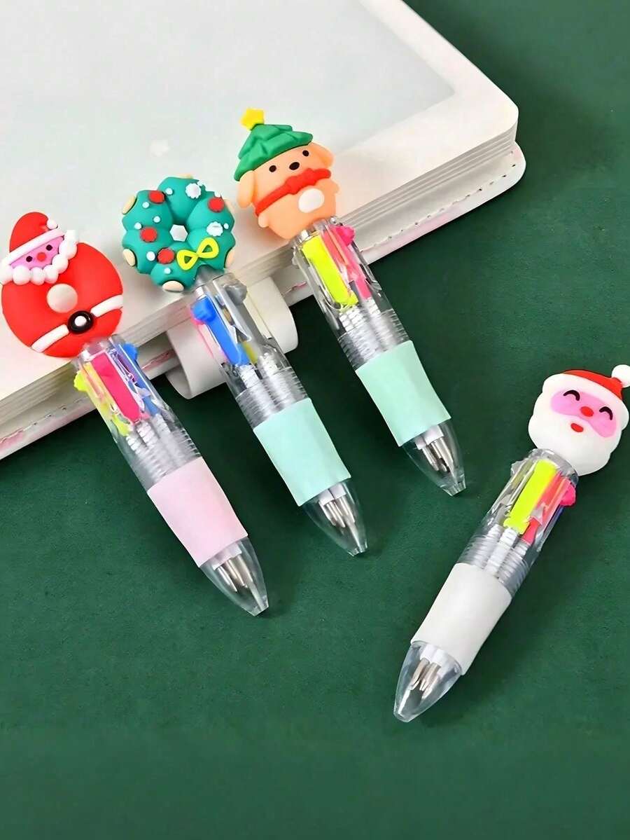 Christmas Multicolor Ballpoint Pens, Christmas Ballpoint Pens, Creative Cute Christmas Neutral Pens, Vibrant Assorted Colors With Santa, Reindeer & Snowman Toppers, Retractable 4-Color Ink, Durable ABS Body, Ideal For Holiday Journaling & Gift Giving, Holiday Party SchoolSupplies StudentsRewards Christmas Gifts Christmas Stationery Gift Water Pen Christmas(Random Pattern) - 1 chiếc, màu ngẫu nhiên - Xem 1