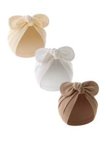 3件套婴儿软帽，带可爱蝴蝶结，舒适柔软的婴儿针织帽套装 - 彩色 - 查看 8