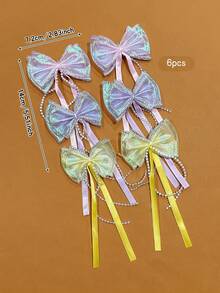 6pcs Colorful Bowknot Ribbon Hair Clips, Sweet Style Hair Accessories Suitable For Daily Use - Multicolor - View 8