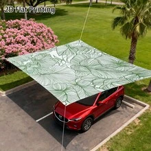 1 pièce Parasol imprimé en 2D avec motif de feuille plate, facile à ranger et à installer, convient pour l'équipement et les fournitures de camping, les essentiels de camping, convient pour la cour, le jardin toutes saisons, les passionnés de parasol, équipé de cordes de fixation, design plat 2D - A - Voir 3