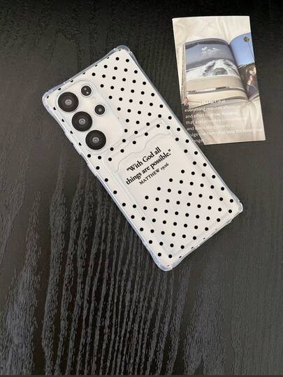 Custodia protettiva per telefono con elemento a pois in TPU trasparente, motivo con slogan, antiurto, con porta carte, compatibile con iPhone 6s 7 8 Plus X XR XS 11 12 13 14 15 16 17 Pro Max Mini Plus Air, A14, A54, A56, A31 4G, A23, Note 8 Pro, Note 14 Pro 4G, Note 12 4G, A98, S24 S25 Ultra, 15 Pro Ultra 17 Pao Max