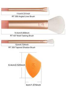 Real Techniques Midi Moment Brush + Sponge Kit,Tapered Shadow Brush,Multitask Brush,Angled Liner Brush,Miracle Complexion Sponge,4 Piece Set - Rose Gold - View 10