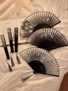 Chinese Style Foldable Hand-Held Fan, Portable Mini Black Fan Suitable For Dancing, Summer Cooling, Beach Travel And Daily Use - A - View 1