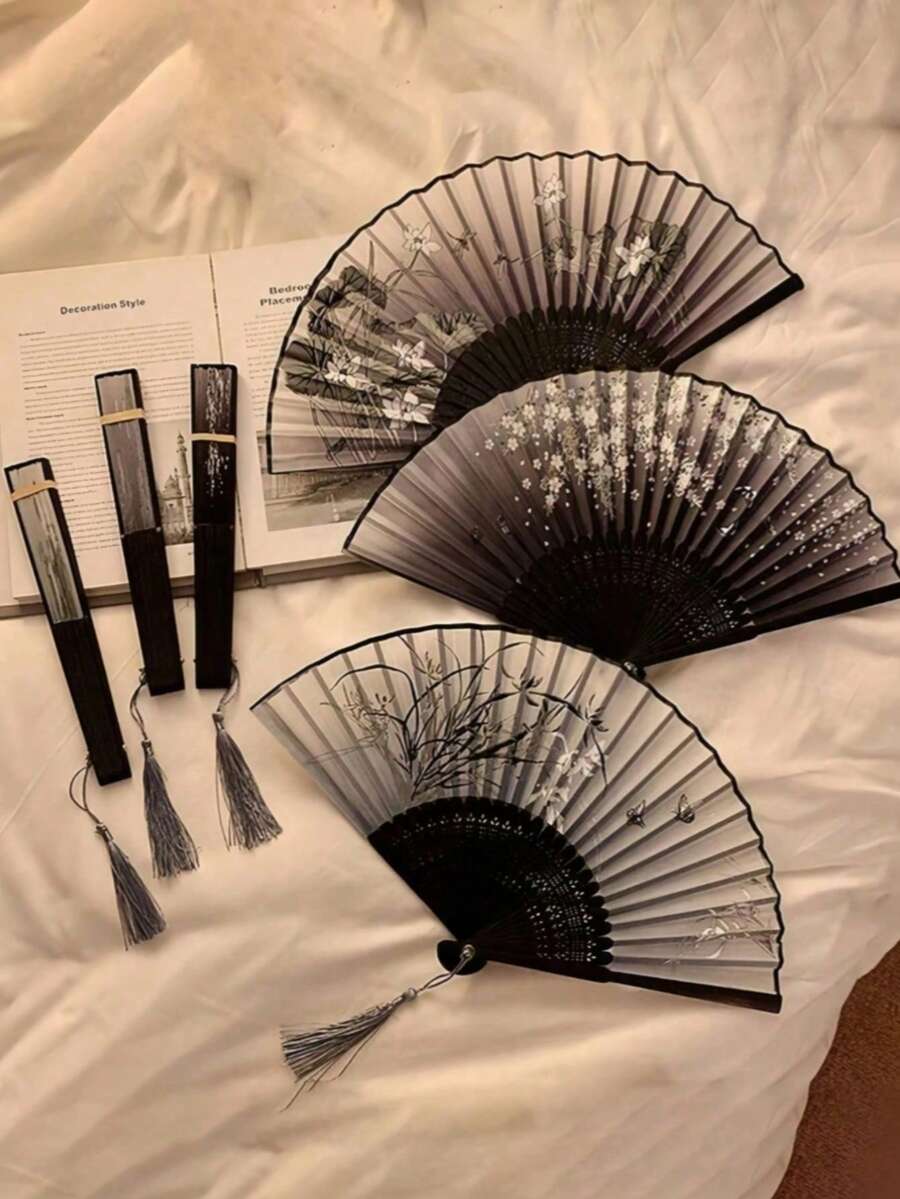 Chinese Style Foldable Hand-Held Fan, Portable Mini Black Fan Suitable For Dancing, Summer Cooling, Beach Travel And Daily Use - A - View 1