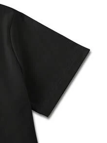 Women's Short-Sleeved Top With Patterned Print And Fitted Round Neck. - Black - View 5