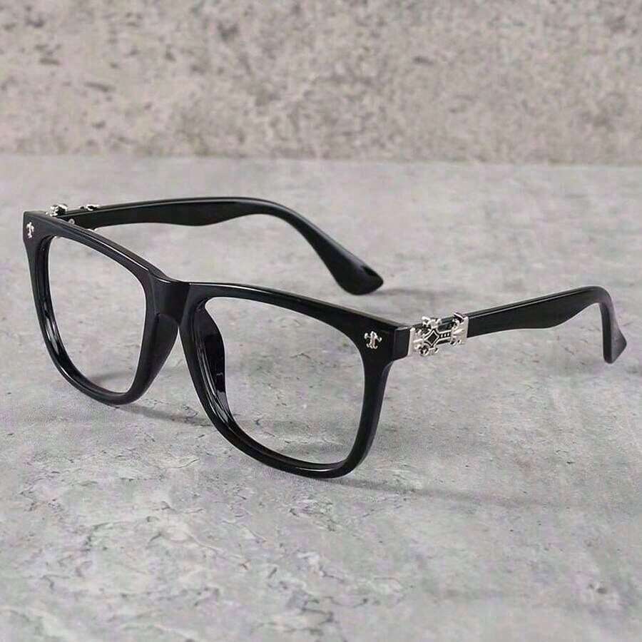 1pc Vintage Square Frame Glasses Men And Women, Non-Prescription Eyewear, PC Lens And Frame, Blue Light, Includes Cleaning Cloth, Photo Props, And Fashion Accessories, Birthday, Fashion Accessories,Hair Tools,Hair Items,Travel Essential,Travel,Barber,Hairstylist,Barber Accessories,Valentine's Day,Hair Supplies,Hair Stylist,Barbershop,Salon,Vacation Essentials,Hair Products,Barbershop,Valentine's,Travel Essentials Women,Hair Stylist Tools - 黑色 - 查看 1