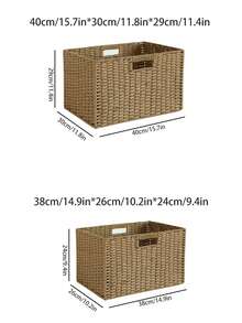 Caja de almacenamiento tejida a mano, cesta de almacenamiento de unicolor con estilo oriental zen, organizador de almacenamiento para el gabinete de la televisión, colgadores de plantas modernos con cuerda bohemia, cestas de madera y rattan con acentos de marco de metal para decoración de jardín costero, para volver a la escuela - multicolor - Ver 2