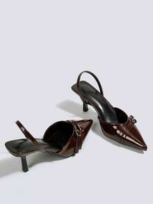 女士露趾高跟鞋，棕色正式高跟鞋，派对鞋，婚鞋，玛丽珍鞋，尖头套脚高跟鞋 - 棕色 - 查看 4