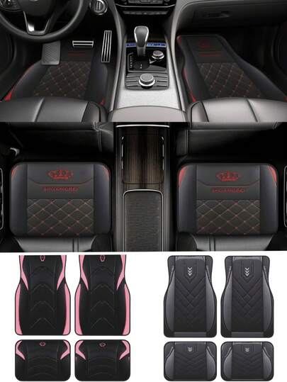 4 piezas Alfombrillas de piso para automóvil simples y prácticas, hechas de fibra de poliéster, lavables, adecuadas para todas las estaciones y tipos de vehículos (sedán, SUV, etc.), unisex