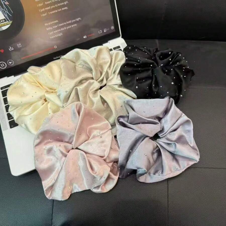 1pc Shiny Retro Polyester Scrunchie, Casual Starry Sky Oversized Scrunchie, Suitable For All Seasons,Travel,Birthday - Multicolor - View 1