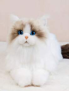 1 chú mèo nhồi bông Ragdoll sống động như thật, kích thước 40cm, mắt xanh biếc, lông xù, thú nhồi bông mô phỏng thú cưng mềm mại để trang trí nhà cửa, quà tặng sinh nhật cho người yêu mèo. - trắng - Xem 8