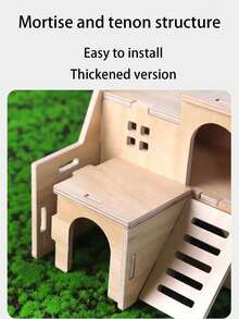 1 Ngôi nhà gỗ nhỏ cho chuột hamster, Biệt thự hai tầng hình gấu vàng, Đồ chơi bằng gỗ cho chuột hamster, Tổ ấm chơi đùa đa năng cho thú cưng nhỏ - Màu be - Xem 20
