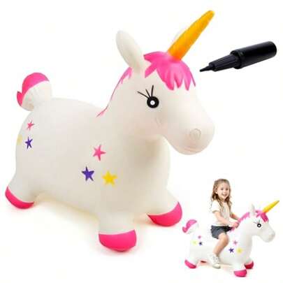 Caballo Hinchable para Saltar Tolva Inflable de Animales para Niños. Bouncy Boing Inflatable Hopping Farm Animals con Air Pump Bouncing y Active Play para Niñas y Niños Unicornio Blanco