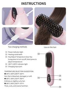 USB Rechargeable Hair Straightener Brush - 2-In-1 Cordless Styler With Charging Dock, Anti-Scald For Fast Smoothing, Travel Friendly - Multicolor - View 11