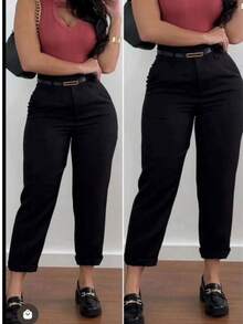 Women's High-Waisted Tailored Trousers With Belt | Elegant Formal Trousers With Pocket And Side Zipper - 黑色 - 查看 3