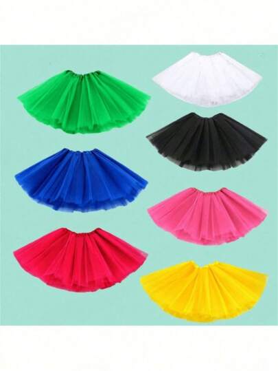 1pc Classic Elastic 3-Layer Tulle Skirt, 30cm Puff Skirt, Suitable For Teenagers And Adults, All Season Wear, Small Waist Semi-Sheer Stage Skirt, Ballet Tutu, Dance Dress, Performance Costume, Macaron Color Puff Skirt, Breathable Mesh, Christmas Skirt, Mini Skirt