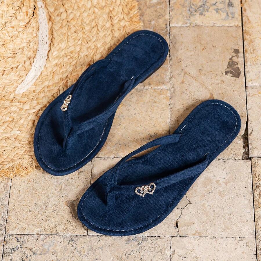 Dép xỏ ngón đế bằng thời trang, đa năng, tối giản, thoải mái, gợi cảm, thường ngày, thích hợp đi du lịch hoặc ở nhà. - Màu xanh hải quân - Xem 1
