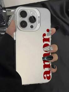 Étui de téléphone esthétique minimaliste avec texte rouge "Amor", compatible avec Apple 16 11 15 14 13 12 Pro Max Plus, étui de téléphone antichoc pour cadeau de jeune fille, article de mode - Multicolore - Voir 1
