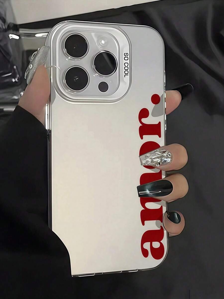 Étui de téléphone esthétique minimaliste avec texte rouge "Amor", compatible avec Apple 16 11 15 14 13 12 Pro Max Plus, étui de téléphone antichoc pour cadeau de jeune fille, article de mode - Multicolore - Voir 1