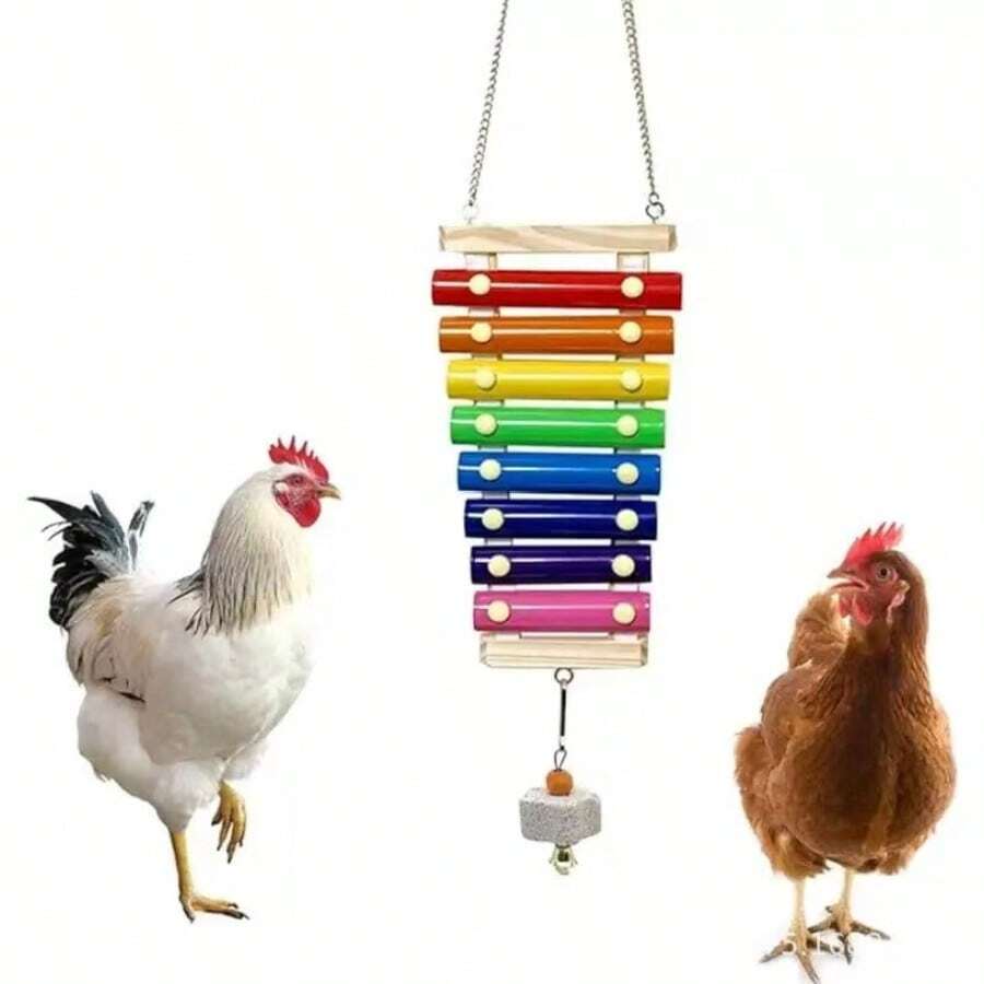 Chicken Toys & Accessories - Wooden Xylophone, Colorful Parts, Hanging Chains, Grinding Stones For Beak & Calcium Supplement. Some Accessory Colors Are Random - Multicolor - View 1