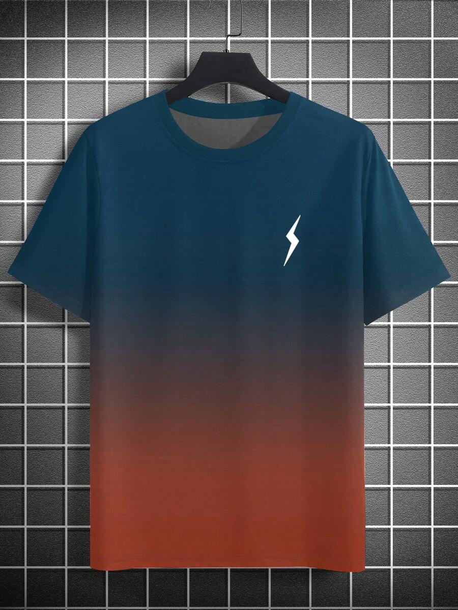Plus Size Men's Ombre Lightning Print Fashionable Short Sleeve Round Neck T-Shirt