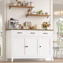 Sideboard, 120cm Wide Kitchen Cabinets With 3 Doors, 3 Drawers & 1 Adjustable Shelf - White - View 2