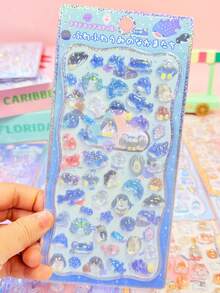 Cute Animal Cartoon Embossed Stickers, Decorative Stickers For Phone Cases, Cups, Toys, Transparent Phone Cases, Retro Rabbit Holographic Solid Embossed Cartoon Stickers, Cute Bubble Gum 3D Crystal Decorative Stickers - Multicolor - View 2