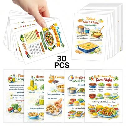 30 thẻ công thức nấu ăn bỏ túi, kích thước 2.5*3.5 inch, thẻ học nấu ăn mini kèm mẹo vặt nhà bếp, công thức dễ làm, lành mạnh và ngon miệng dành cho gia đình bận rộn, quà tặng nấu ăn tại nhà.