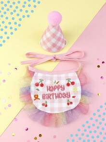 Set Celemek & Topi Ulang Tahun Hewan Peliharaan - Celemek Rumbai Huruf Bordir, Topi Renda Donat 3D, Karet Elastis yang Dapat Diatur, Ringan & Lucu, Aneka Warna - Perlengkapan Foto Penting untuk Kucing dan Anjing Kecil & Sedang, Pelengkap Pakaian Liburan, Hadiah Pesta - MultiWarna - View 6