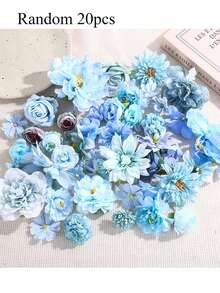 20/50pcs Blue Artificial Flower Material Pack - Artificial Flowers, Fake Flowers, Handmade Headpieces, Wreath Supplies, Wedding Floral Materials. Suitable For Making Wreaths, Holiday And Birthday Party Decorations, Bridal Wrist Corsages, Home And Floral Shop Decor, Garden Decorations, Mother's Day Decorations, Year-Round Use. - Baby Blue - View 11