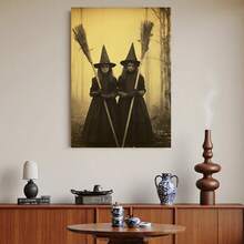 Enmarcado Juego de 6 láminas planas 2D  para Halloween: brujas, fantasmas y máscaras de animales góticos | Decoración de pared HD  para sala de estar, dormitorio y oficina (20 x 25 cm) - Enmarcado - Ver 1