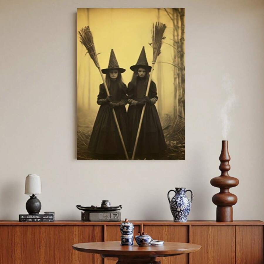 Enmarcado Juego de 6 láminas planas 2D  para Halloween: brujas, fantasmas y máscaras de animales góticos | Decoración de pared HD  para sala de estar, dormitorio y oficina (20 x 25 cm) - Enmarcado - Ver 1