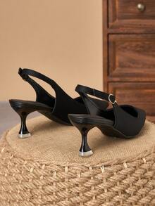 MonaNise 时尚闭趾高跟凉鞋，尖头细跟，优雅踝带设计 - 黑色 - 查看 6