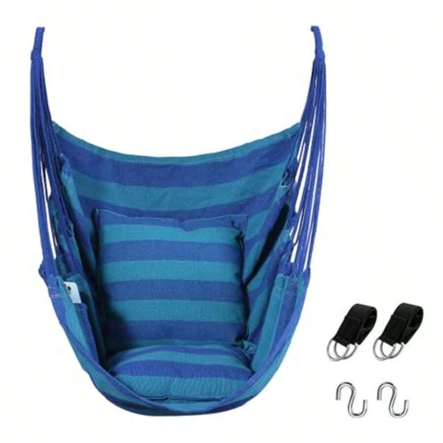 Goutime - Silla de hamaca para colgar en interiores columpios de árbol para exteriores exteriores hogar recámara patio jardín balcón máximo 330 libras s es - Raya azul - Ver 1