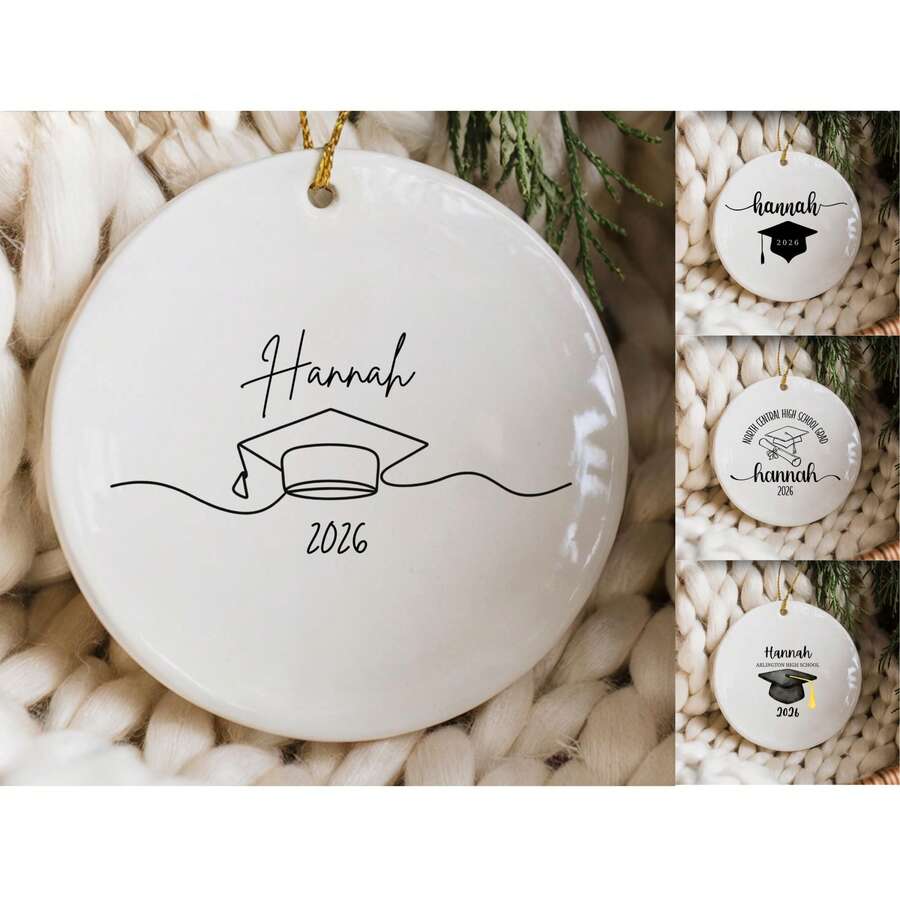 1pc Graduation Gift, Master's Or Doctoral Degree Acrylic Commemorative Decor, Suitable For Gifting To Graduating Daughter, Son, Sister, Christmas, Graduation Memento, Customizable With Name For Personalized Graduation Gift, Customizable High School Graduation Memento, Customizable 2026 Graduation Cap Decor - F-graduation Cap Ceramic Ornament - View 1