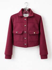 Women's Cropped Jacket With Gold Buttons - Elegant, Modern, Fashionable, Blogger-Friendly, Winter Chic - Burgundy - View 6