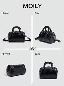 1pc Black Boston Bag, Suitable For Shoulder, Handheld Or Crossbody Carry, Zipper Closure, PU Material, Fashion, Ideal For Daily Commute, Shopping, Travel, Party, Gathering, Cosmetic Storage, Best Gift For Girlfriend And Must-Have Item For Parties - Black - View 3