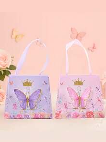 1 pièce Cadeau pour elle/lui, sac cadeau et sac fourre-tout en papier avec couronne de fleurs motif papillon rose et violet. Convient pour le baptême de bébé, le mariage, l'anniversaire. Décoration de fête sur le thème des papillons avec couronne de fleurs et motif papillon, convient pour l'emballage de petits cadeaux - multicolore - Voir 6