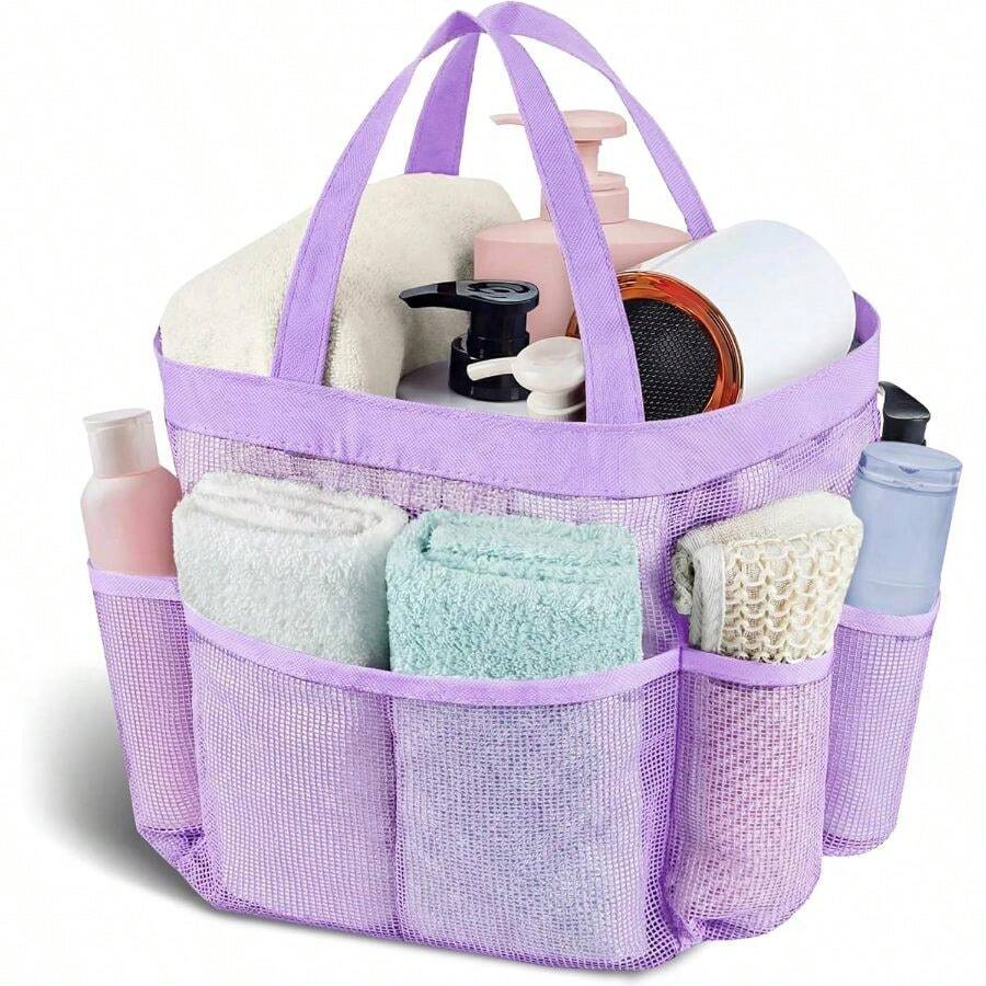 Mesh Shower Caddy Portable, Quick Dry Hanging Shower Tote Bag College Dorm Room Essentials, Large Capacity Caddy Dorm Bathroom Gym Swimming - Light Purple - 查看 1