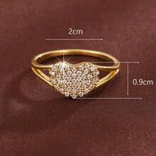 1pc Fashionable Heart-Shaped Design Cubic Zirconia Inlaid Women's Ring, Holiday Gift - Multicolor - View 6