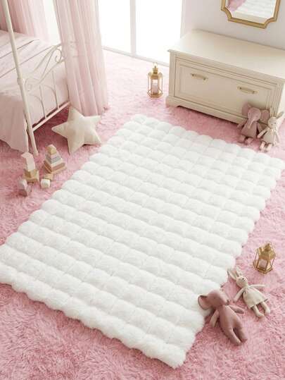 1pc White Rectangular Plush Decorative Carpet, Decorative Rug, Bedroom Decor, Small Rug, Carpet, Home Decor, Living Room Carpet, Living Room Small Rug, Bedroom Rug, Living Room Home Decor, Outdoor Rug, Washable Carpet