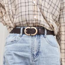1pc Women's Retro Fashion Denim Belt, Gold Buckle, Suitable For Commuting Outfit And Daily Wear - Coffee Brown - View 4