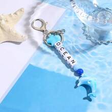 1个夏季海洋风海豚钥匙扣，OCEAN字母串珠包饰 - 彩色 - 查看 2