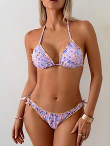 Women's Cute Floral Lace Ruffle Bikini 2 Pieces Set, Suitable For Summer Island Vacation Swimming Casual Beach - Multicolor - View 7