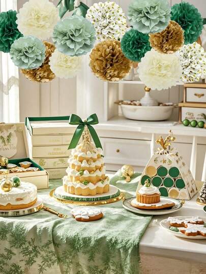 11pcs Paper Pom Pom Set, Includes Paper Balls & Crinkle Paper Pom Poms, Suitable For Wedding, Birthday, Engagement Party, Celebration & Nursery Decor