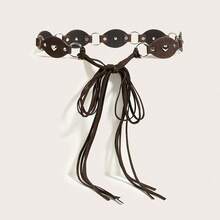 A Women's Belt With Heart-Shaped Rivets In Burgundy, Black, And Brown, Featuring Oval Pieces And Tassel Straps. Suitable For Pairing With Pants, Jeans, Or Dresses For Daily Outings, Parties, Music Festivals, And Sports - 紅色 - 查看 8