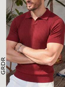 GRDR Men's Summer Knit Sweater, Fashionable Solid Color Short Sleeve, Suitable For Casual & Sports - Burgundy - View 1