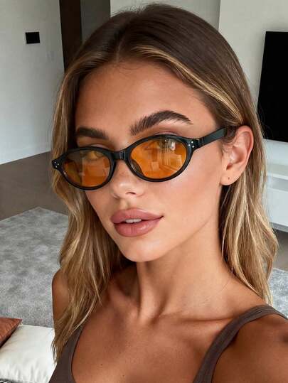 1 Pair Orange Oval Fashion Glasses For Women And Men, Suitable For Outdoor Activities, Shopping, Driving, And An Ideal Gift, This Pair Of Glasses Is The Perfect Accessory For Women's Autumn/Winter Outfits And Business Casual Attire