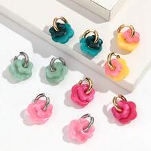 一对时尚不锈钢圈形耳环，配亚克力花朵吊坠，适合女性日常及节日佩戴，多巴胺花朵圈形耳环，派对饰品礼品 - 花 - 查看 4