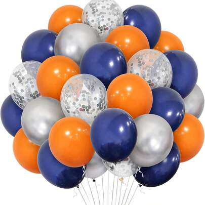 Blue Orange 30 Pcs 10 Inch Matt Navy Blue Orange Space Party Balloons - Silver Helium Latex For Boys Outer Space Theme Birthday Baby Shower Wedding Decoration